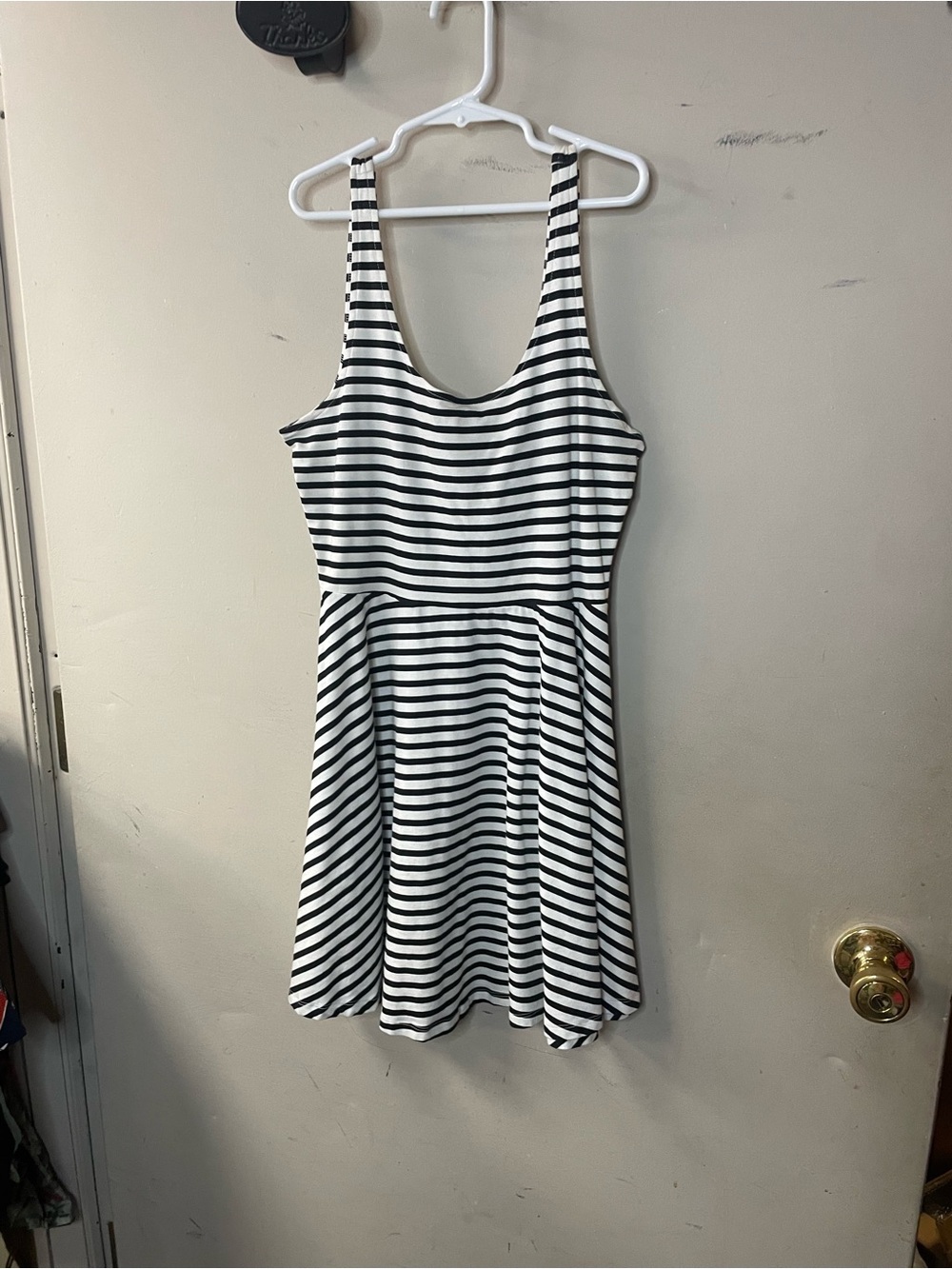 Pink size XS sleeveless, black & white stripe cotton blend full skirt dress